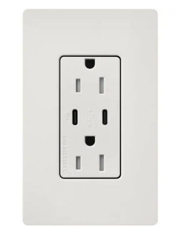 Lutron SCR-15-CCTR-LG Claro 15A Tamper-Resistant USB Type C Duplex Receptacle -  Finish: Lunar Gray