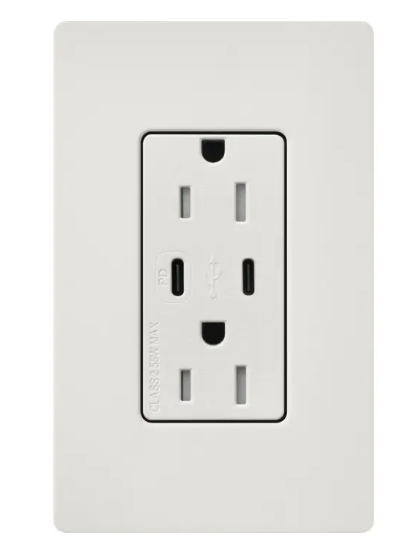 Lutron SCR-15-CCTR-LG Claro 15A Tamper-Resistant USB Type C Duplex Receptacle -  Finish: Lunar Gray
