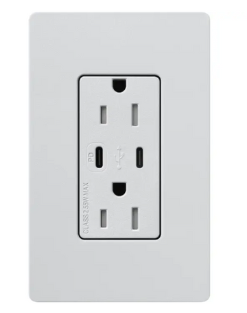 Lutron SCR-15-CCTR-MI Claro 15A Tamper-Resistant USB Type C Duplex Receptacle - Finish: Mist