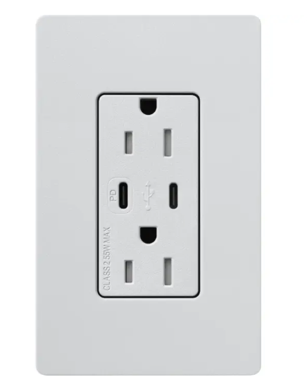 Lutron SCR-15-CCTR-MI Claro 15A Tamper-Resistant USB Type C Duplex Receptacle - Finish: Mist
