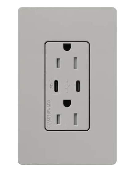 Lutron SCR-15-CCTR-PB Claro 15A Tamper-Resistant USB Type C Duplex Receptacle - Finish: Pebble