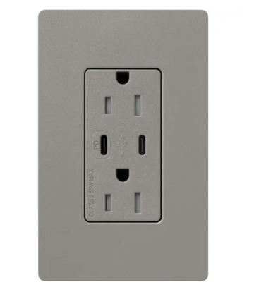 Lutron SCR-15-CCTR-CS Claro 15A Tamper-Resistant USB Type C Duplex Receptacle - Finish: Cobblestone