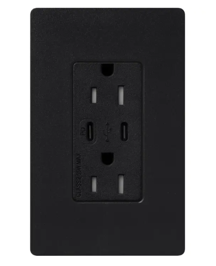 Lutron SCR-15-CCTR-MN Claro 15A Tamper-Resistant USB Type C Duplex Receptacle - Finish: Midnight