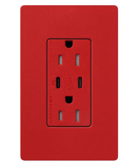 Lutron SCR-15-CCTR-SR Claro 15A Tamper-Resistant USB Type C Duplex Receptacle - Finish: Single Red