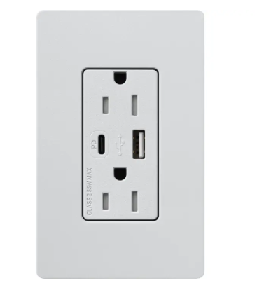 Lutron SCR-15-ACTR-MI Claro 15A Tamper-Resistant USB Type A and C Duplex Receptacle - Finish: Mist