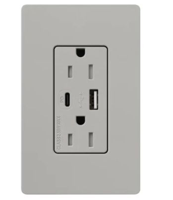 Lutron SCR-15-ACTR-PB Claro 15A Tamper-Resistant USB Type A and C Duplex Receptacle - Finish: Pebble