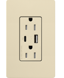 Lutron SCR-15-ACTR-SD Claro 15A Tamper-Resistant USB Type A and C Duplex Receptacle - Finish: Sand