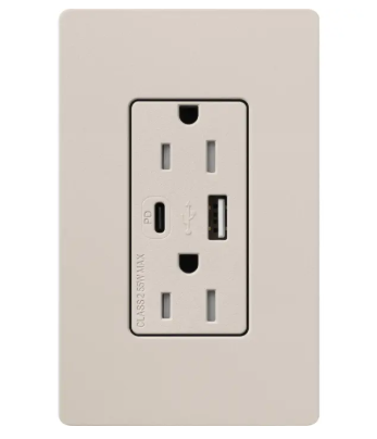 Lutron SCR-15-ACTR-TP Claro 15A Tamper-Resistant USB Type A and C Duplex Receptacle - Finish: Taupe