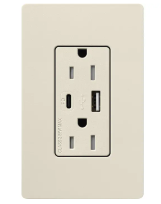 Lutron SCR-15-ACTR-PM Claro 15A Tamper-Resistant USB Type A and C Duplex Receptacle - Finish: Pumice