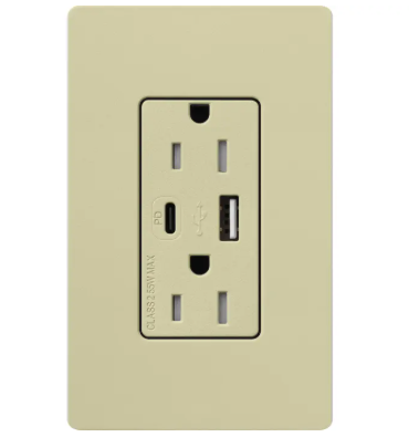 Lutron SCR-15-ACTR-SA Claro 15A Tamper-Resistant USB Type A and C Duplex Receptacle - Finish: Sage