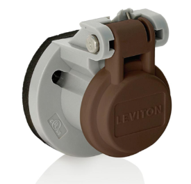 Leviton 15S31-UH Cam-Type Male/Female Panel Mount Receptacle Enclosure w/ Automatic Closing Lid Spring, Brown Finish