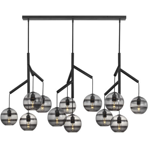Visual Comfort Architectural 700SDNMPL3KB-LED927 Modern 63" Sedona Single 12-lt LED Chandelier Ceiling Light - 120V - CCT: 2700K - Glass Color: Smoke - Finish: Nightshade Black