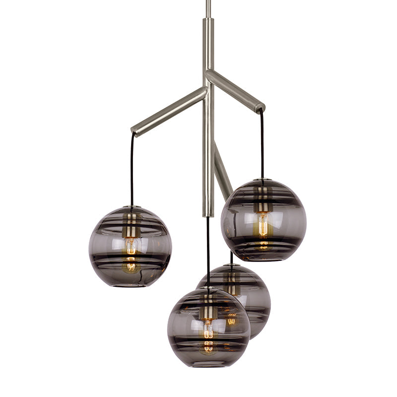 Visual Comfort Architectural 700SDNMPR1KS-LED927 Modern 25" Sedona Single 4-lt LED Chandelier Ceiling Light - 120V - CCT : 2700K - Glass Color: Smoke - Finish: Satin Nickel