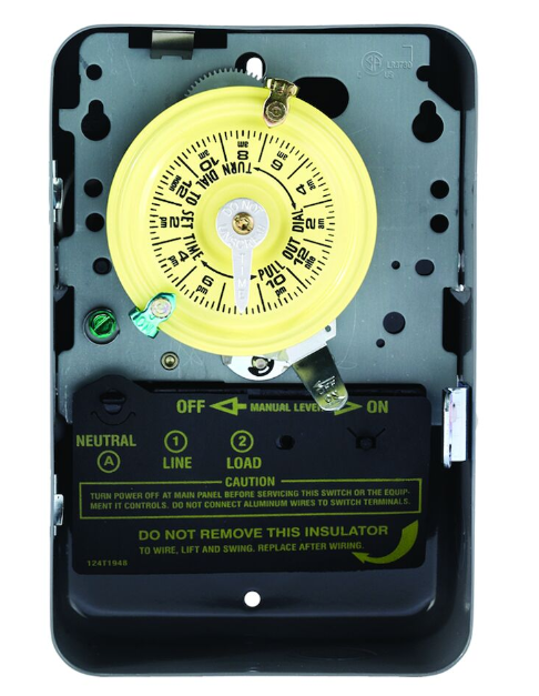 Intermatic T101 24-Hour Mechanical Time Switch, 120 VAC, 60Hz, SPST, Indoor Metal Enclosure, 1 Hour Interval
