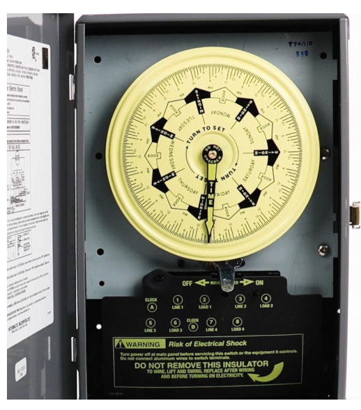 Intermatic T7801B 7-Day Mechanical Time Switch, 120 VAC, 60Hz, 2 NO/2 NC, Indoor Metal Enclosure, 3.5 Hour Interval