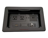 Lew Electric TBUS-10-B7 Cable Well Conference Table Box W/ 2 Power, 2 Charging USB,1 HDMI & Cat6, Black