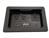 Lew Electric TBUS-10-B8 Cable Well Table AV Box W/ 2 Power, 2 Charging USB,1 HDMI, 2 Cat6, 1 USB-C, Black