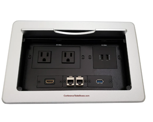 Lew Electric TBUS-10-S2 Cable Well Table Box W/ 2 AC, 2 USB Charge, 1 HDMI, 1 USB, 2 Cat6, Silver