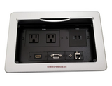 Lew Electric TBUS-10-S3 Cable Well Table Box W/ 2 AC, 2 USB Charge, 1 HDMI, 1 VGA, 1 Audio, 1 Cat6, Silver