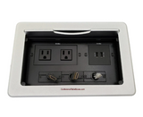 Lew Electric TBUS-10-S6 Cable Well Table AV Box W/ 2 AC, 2 Charging USB, Reracting 2 HDMI & Cat6, Silver