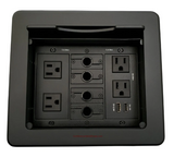 Lew Electric TBUS-1N-B4 Cable Well Table Box W/ 4 Power AC, 2 Charging USB, 4 Cable Holes, Black