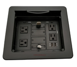 Lew Electric TBUS-1N-B5 Cable Well Table Box W/ 4 Power AC, 2 Charging USB, Retracting HDMI/Cat6, Black