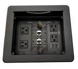 Lew Electric TBUS-1N-B6 Cable Well Table Box W/ 4 Power AC, 2 Charging USB, 2 Retracting HDMI, 2 Cat6, Black