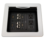 Lew Electric TBUS-1N-S3 Cable Well Table Box W/ 2 Power AC, 2 Charging USB, 4 HDMI, 4 Cat6, Silver