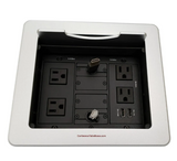 Lew Electric TBUS-1N-S5 Cable Well Table Box W/ 4 Power AC, 2 Charging USB, Retracting HDMI/Cat6, Silver