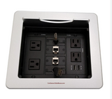 Lew Electric TBUS-1N-S6 Cable Well Table Box W/ 4 Power AC, 2 Charging USB, 2 Retracting HDMI, 2 Cat6, Silver