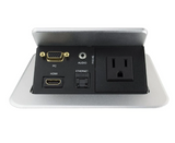 Lew Electric TBUS-201S Pop Up Table Audio Video Box W/ 1 Power, 1 RJ45, 1 HDMI, 1 VGA, Silver