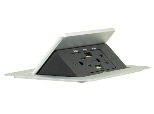 Lew Electric TBUS-204BC Pop Up Conference Table Charging Station Box W/ 2 Power, 2 USB, Silver