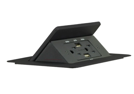 Lew Electric TBUS-204B Pop Up Conference Table Charging Station Box W/ 2 Power, 2 USB, Black