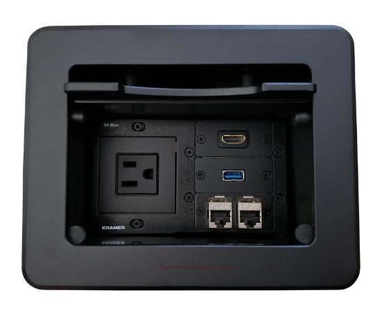 Lew Electric TBUS-5-B1 Cable Well Table Box W/ 1 Power, 2 Cat6, 1 USB & 1 HDMI, Black
