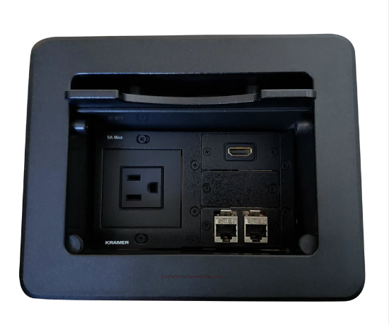 Lew Electric TBUS-5-B2 Cable Well Table Box W/ 1 Power, 1 HDMI & 2 Cat6, Black