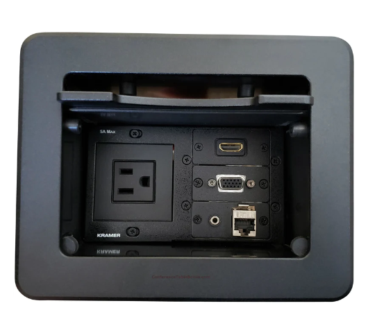 Lew Electric TBUS-5-B4 Cable Well Table Box W/ 1 Power, 1 HDMI, 1 Cat6, 1 VGA &1 Audio, Black