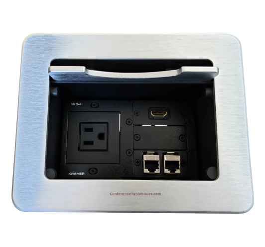 Lew Electric TBUS-5-S2 Cable Well Table Box W/ 1 Power, 1 HDMI & 2 Cat6, Silver