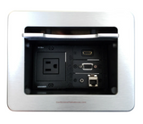 Lew Electric TBUS-5-S4 Cable Well Table Box W/ 1 Power, 1 HDMI, 1 Cat6, 1 VGA & 1 Audio, Silver