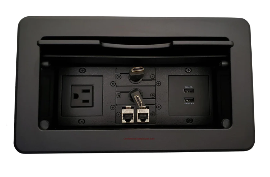 Lew Electric TBUS-6-B7 Cable Well, 1 Power, 2 Charging USB, 2 Data, 2 Retracting HDMI, Black
