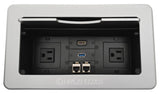 Lew Electric TBUS-6-S2 Conference Table Connectivity Box, 2 AC, 1 HDMI, 1 USB, 2 Data, Silver Finish