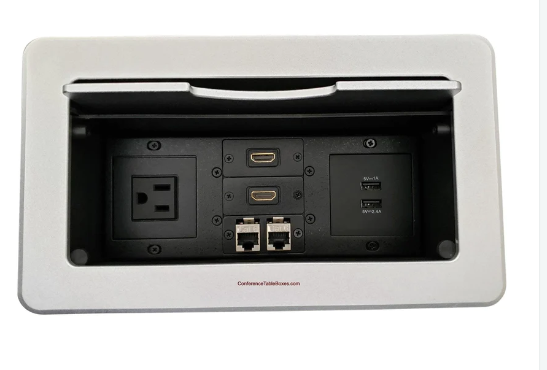 Lew Electric TBUS-6-S5 Conference Table Box, 1 Power, 2 Charging USB, 2 HDMI, 2 Data, Silver