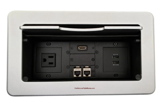 Lew Electric TBUS-6-S6 Conference Table Box, 1 Power, 2 Charging USB, 1 HDMI, 2 Data, Silver