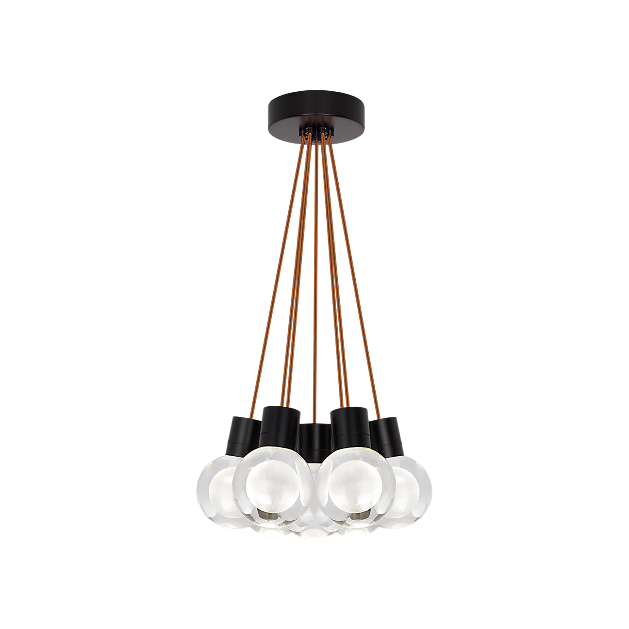 Visual Comfort Modern Collection 700TDMINAP7CPB-LEDWD Sean Lavin Mina 5 Inch Black LED Pendant 7 Light 2200K–3000K Crystal Copper Cord