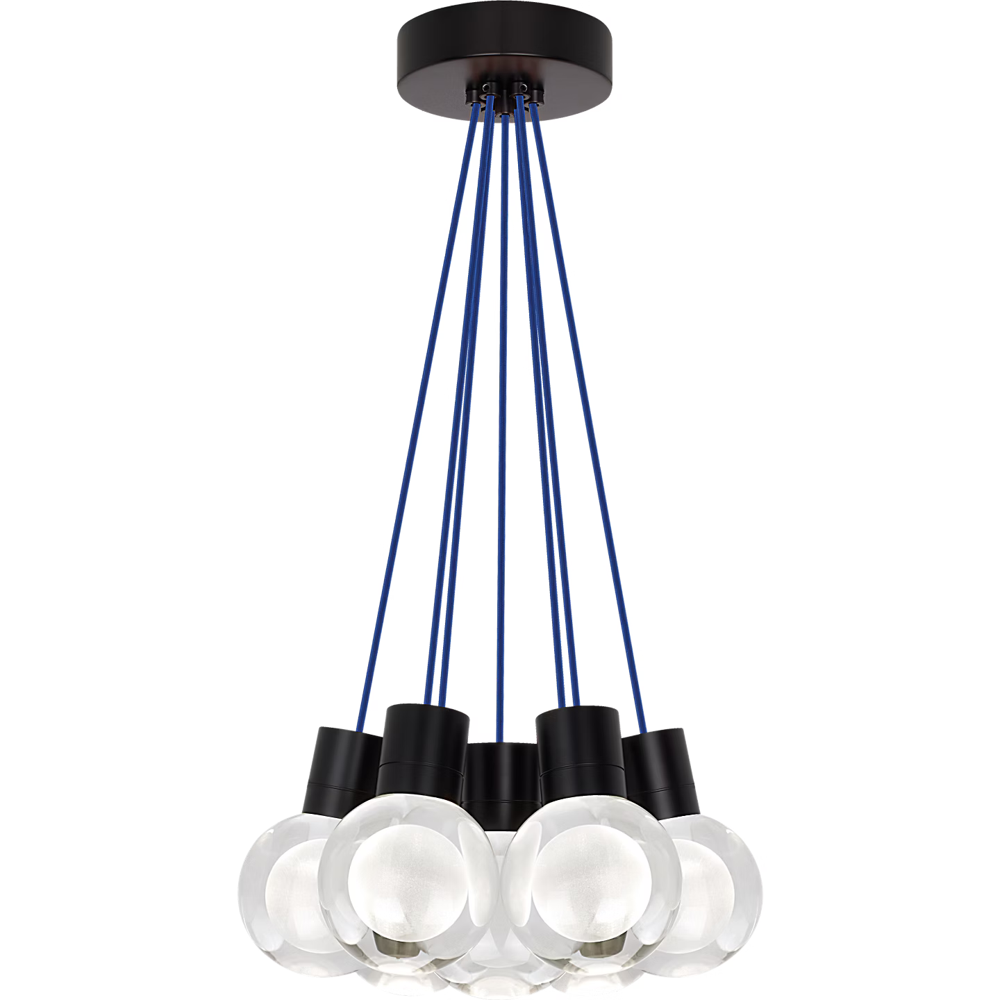 Visual Comfort Modern Collection 700TDMINAP7CUB-LED930 Sean Lavin Mina 7 LED 5 Inch Black Pendant 3000K Laser-Etched Crystal Blue Cord