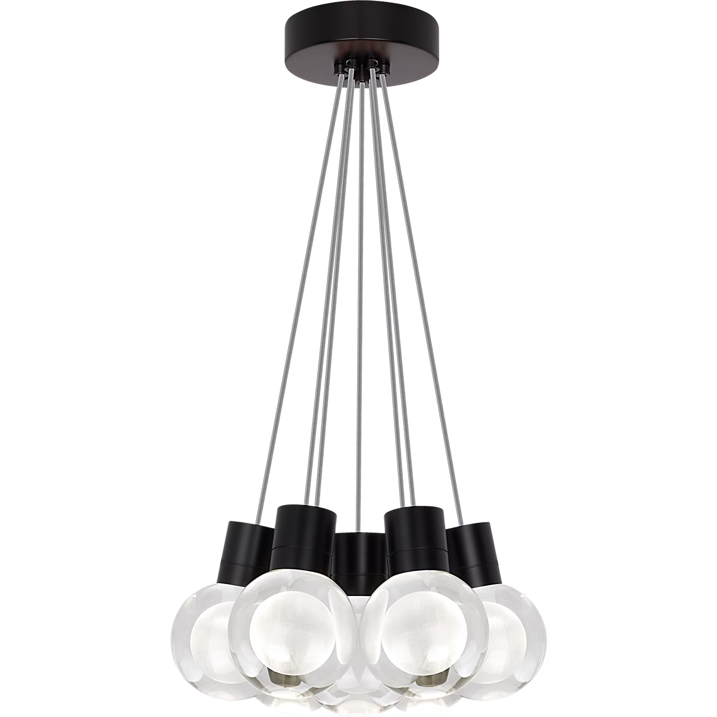 Visual Comfort Modern Collection 700TDMINAP7CYB-LED930 Sean Lavin Mina 5 Inch Black LED Pendant 7 Light 3000K Crystal Gray Cord