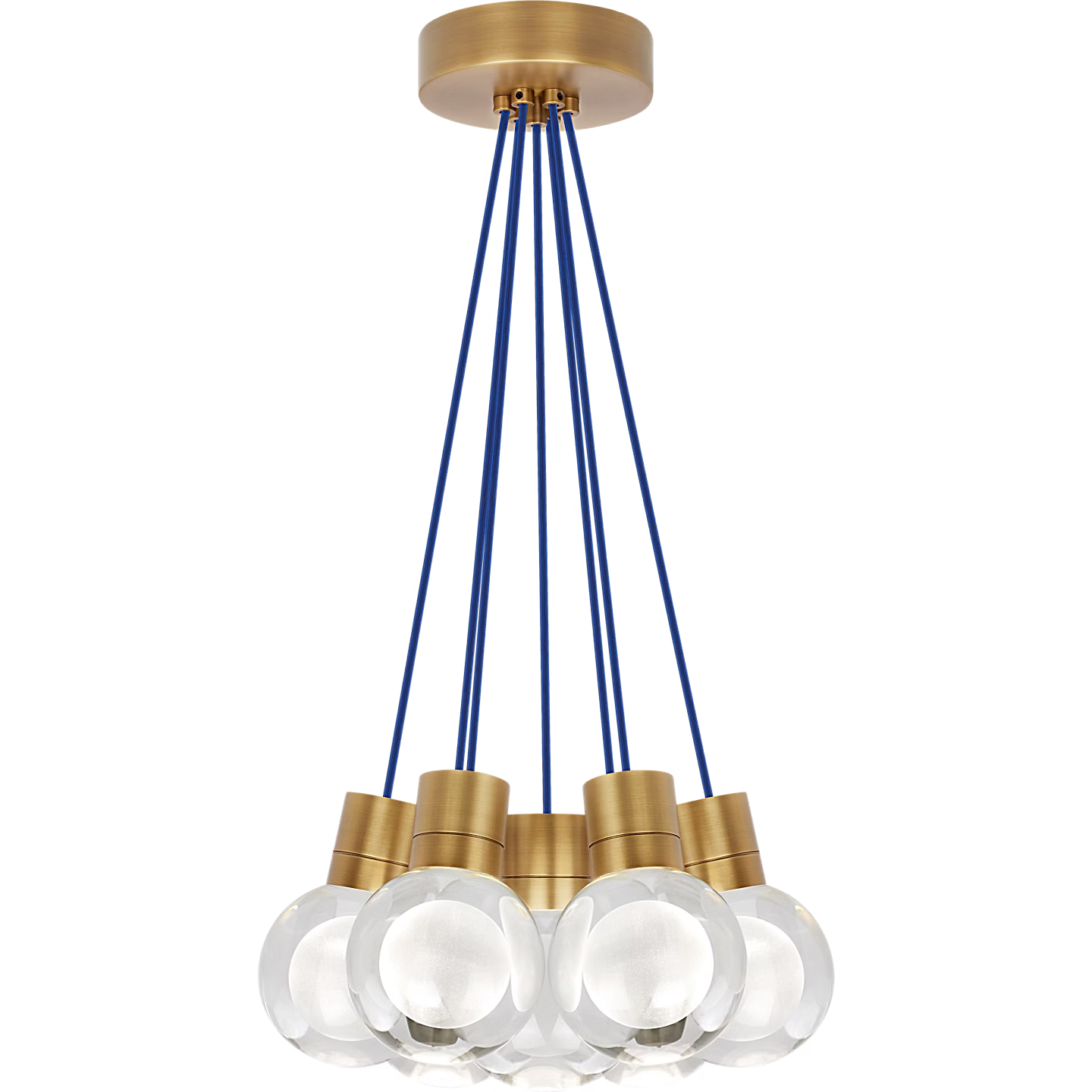 Visual Comfort Modern Collection 700TDMINAP7CUNB-LED930 Sean Lavin Mina 5 Inch Natural Brass LED Pendant 7 Light 3000K Crystal Blue Cord