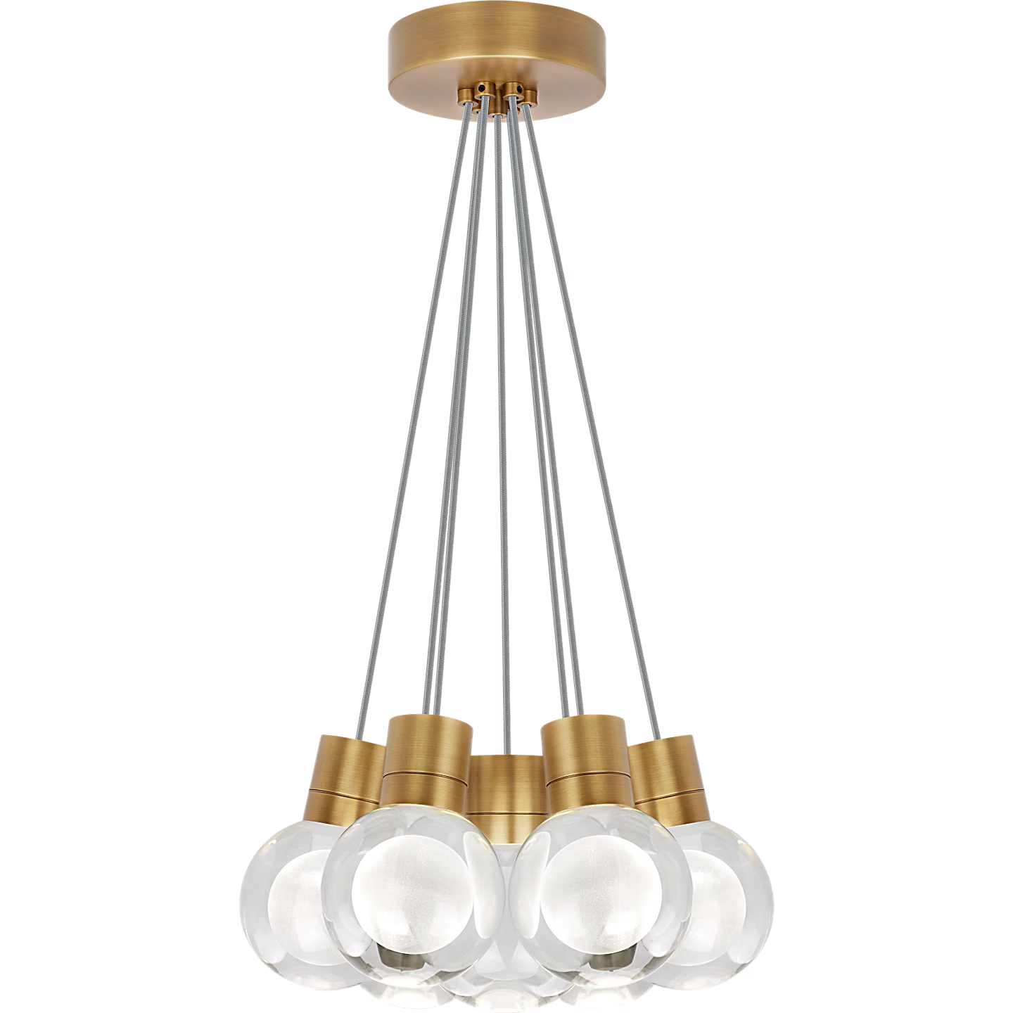 Visual Comfort Modern Collection 700TDMINAP7CYNB-LEDWD Sean Lavin Mina 7 LED 5 Inch Natural Brass Pendant WD 2200K-3000K Laser-Etched Crystal Blue Cord