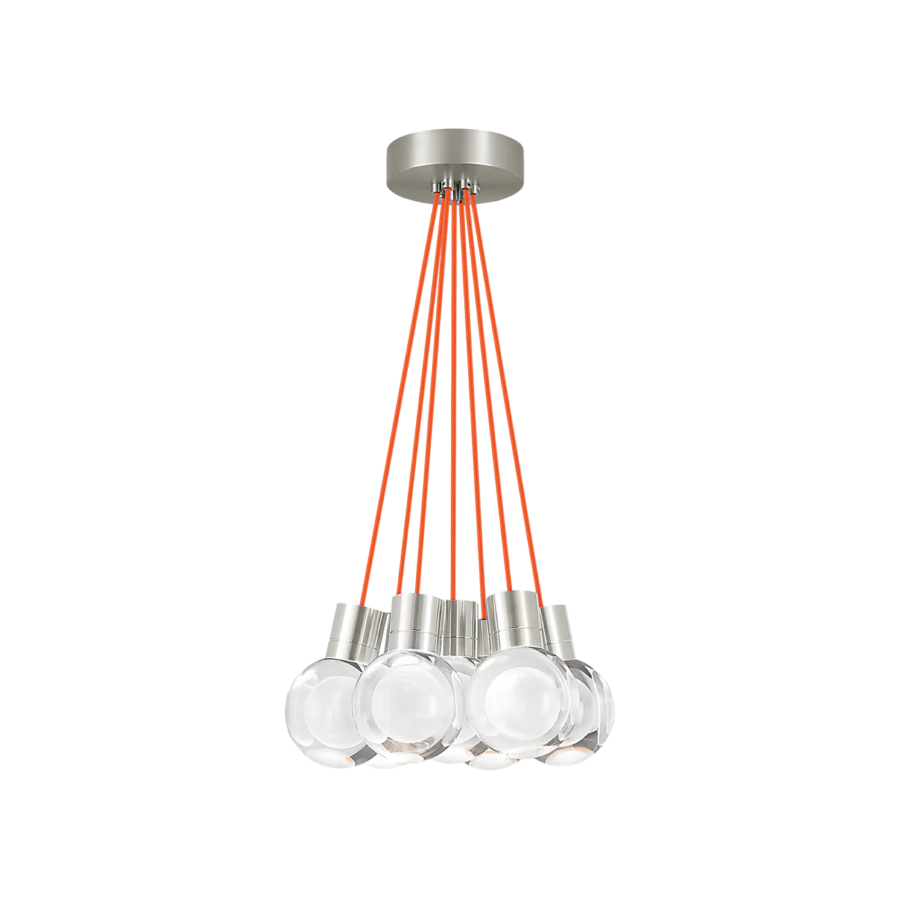 Visual Comfort Modern Collection 700TDMINAP7COS-LEDWD Sean Lavin Mina 5 Inch Satin Nickel LED Pendant 7 Light 2200K–3000K Crystal Orange Cord