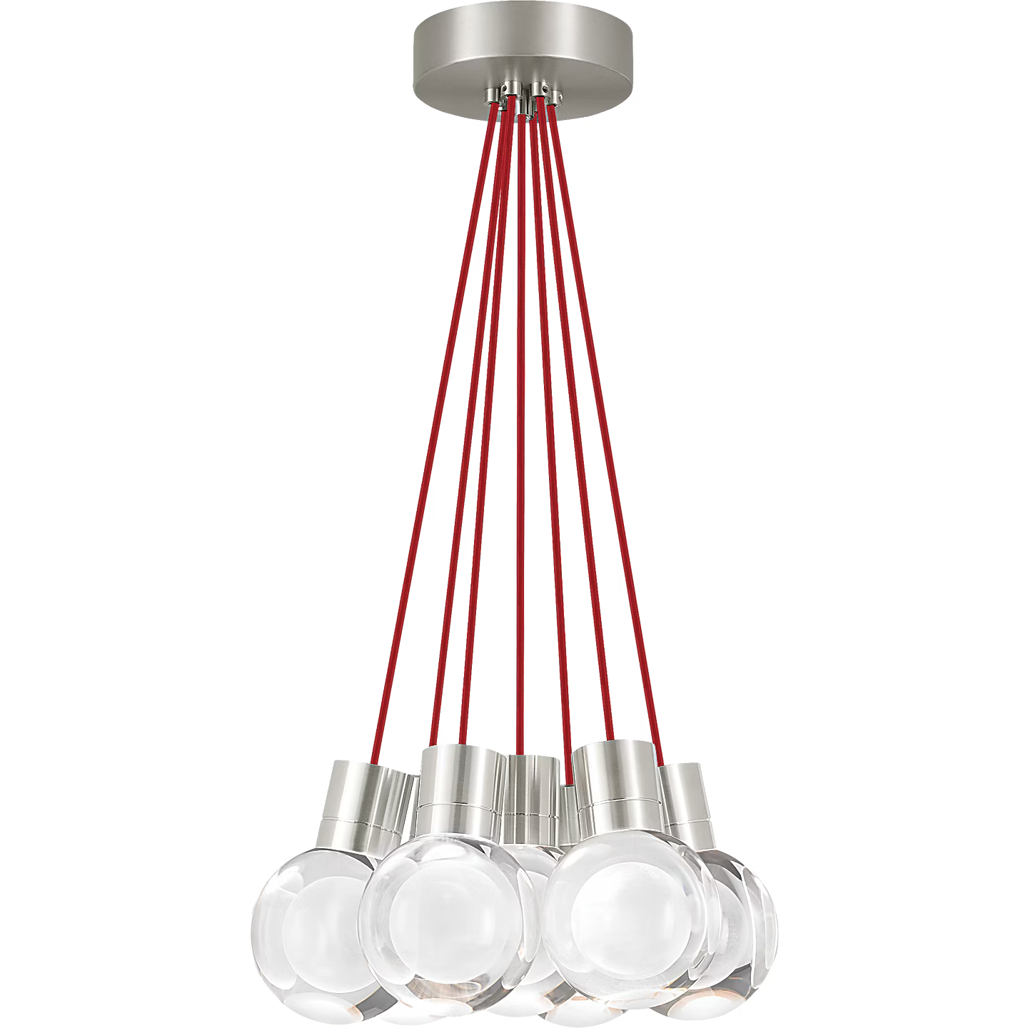 Visual Comfort Modern Collection 700TDMINAP7CRS-LEDWD Sean Lavin Mina 5 Inch Satin Nickel LED Pendant 7 Light 2200K–3000K Crystal Red Cord