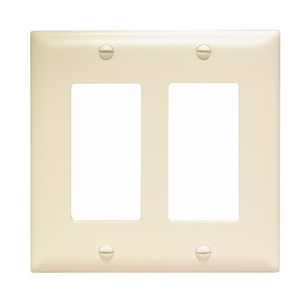 Wattstopper TP262LA 2-Gang Standard-Size GFCI Decorator Wallplate; Wall Mount, Nylon, Light Almond